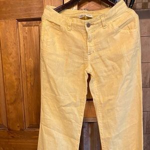 Linen 100%  Womens  Pants Size 28 Yellow Color 5 Pocket Wide Leg. Beautiful